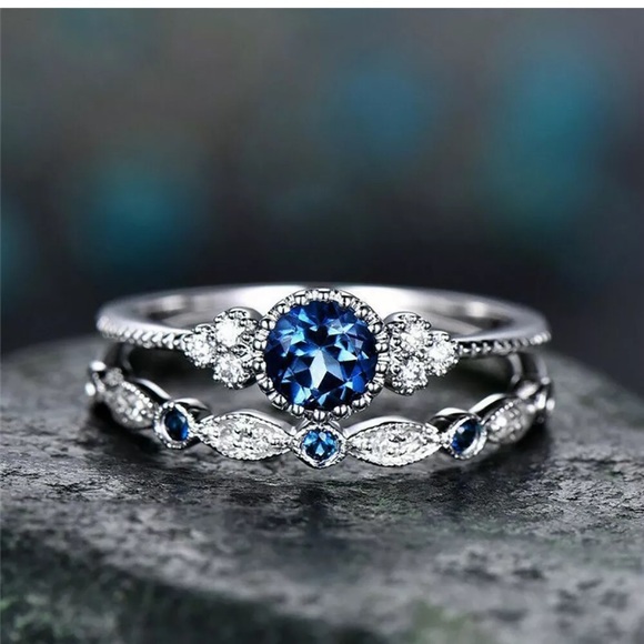 Justine’s Chic Boutique Jewelry - 925 Sterling Silver Blue Sapphire Stackable Rings